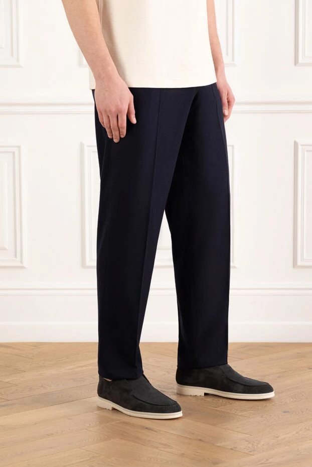 Loro Piana жүн мен кашемирден тігілген ерлердің көк шалбары 185994 - фото 3