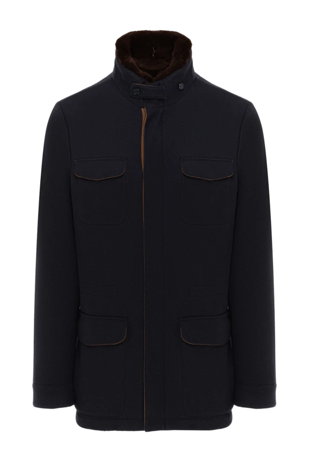 Blue men's jacket with fur collar - photo 1