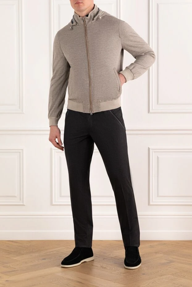 Enrico Mandelli бомбер с капюшоном бежевый мужской из шерсти и хлопка 186022 - фото 2