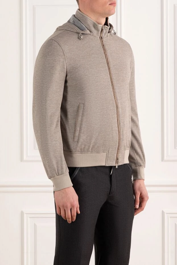 Enrico Mandelli бомбер с капюшоном бежевый мужской из шерсти и хлопка 186022 - фото 3