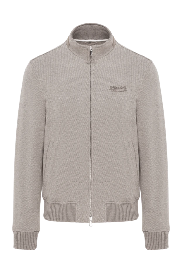 Beige short zippered jacket made of wool and cotton for men - photo 1