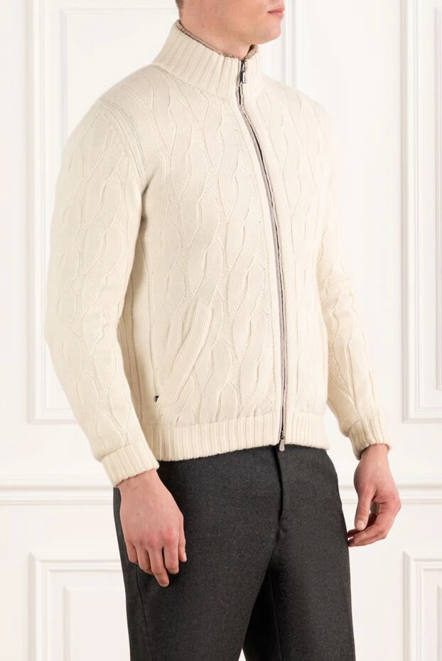 Enrico Mandelli вязаная мужская куртка с мехом из шерсти и кашемира белая 186024 - фото 3