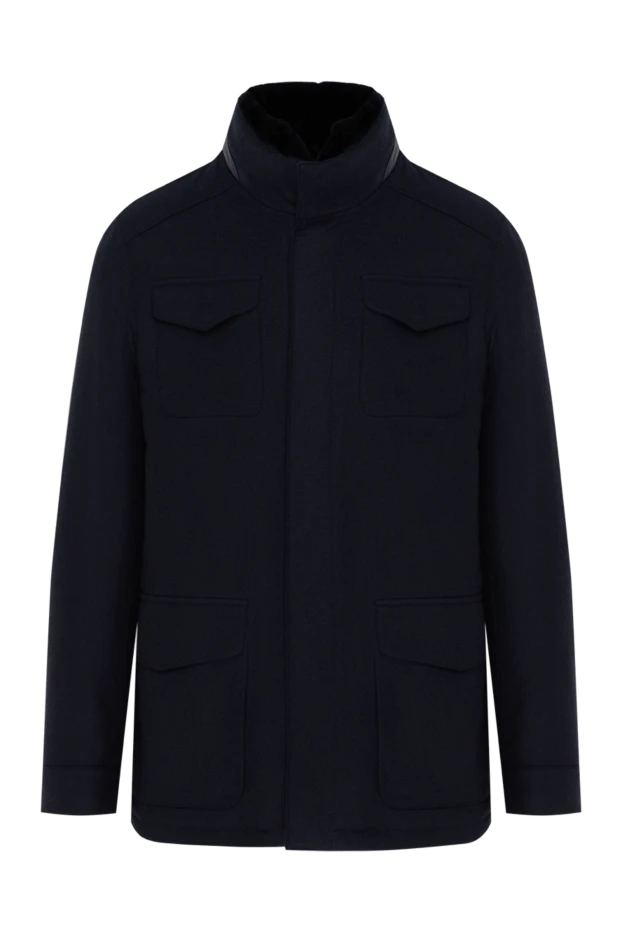 Куртка мужская синяя из шерсти и кашемира - фото 1