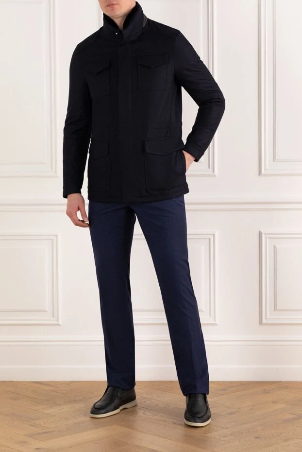 Куртка мужская синяя из шерсти и кашемира - фото 2