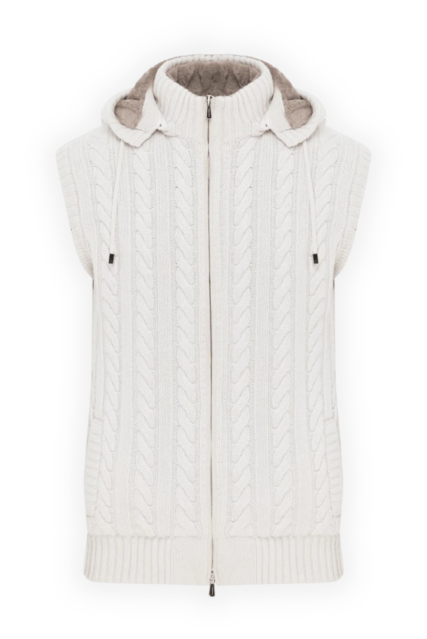 Тері капюшоны және қолтырауын былғары бөлшектері бар тоқылған ерлер кеудеше - фото 1