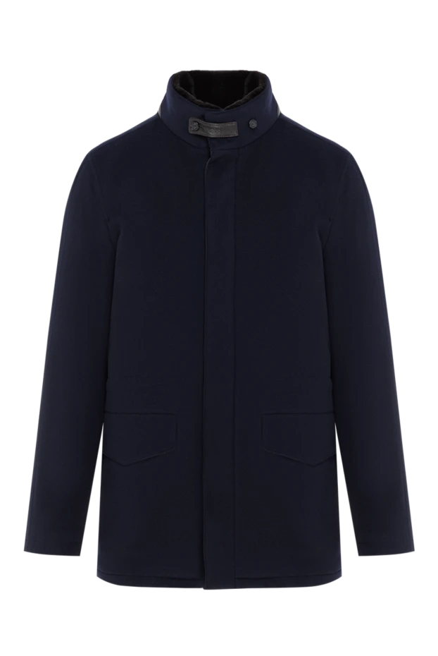 Темно-синяя кашемировая куртка мужская с воротником стойкой - фото 1