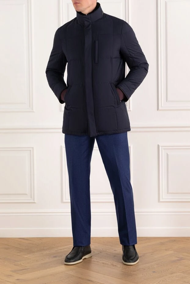 Enrico Mandelli стеганая мужская куртка синего цвета из шелка 186033 - фото 2