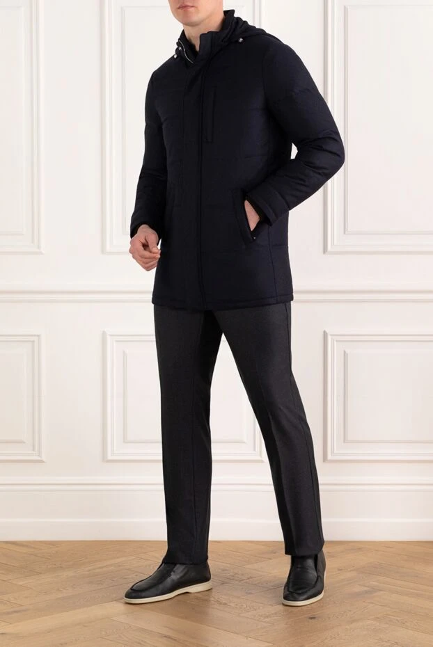 Enrico Mandelli синяя утепленная куртка мужская из шерсти и кашемира 186036 - фото 2