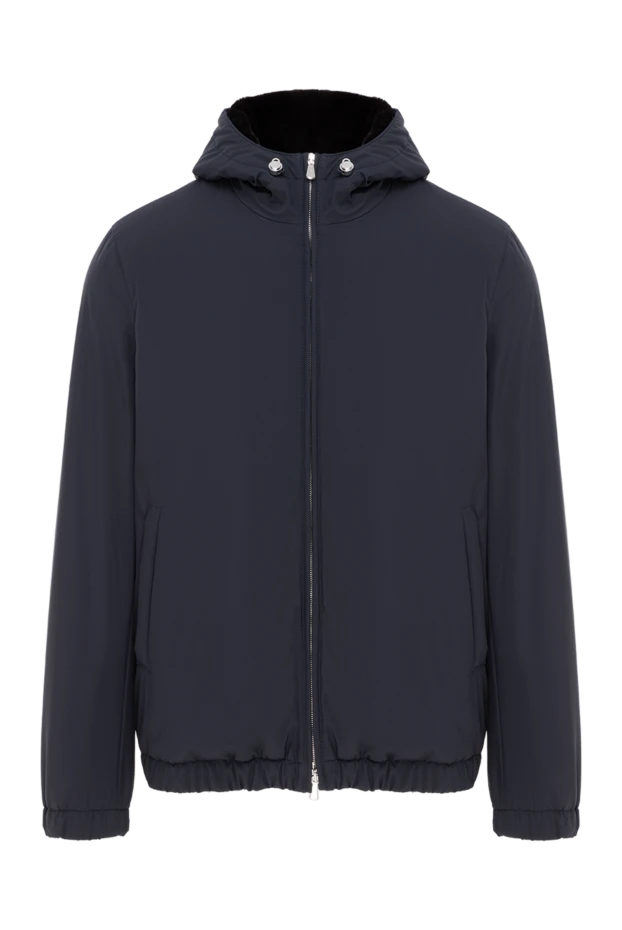 Короткая мужская куртка синяя на натуральном меху - фото 1