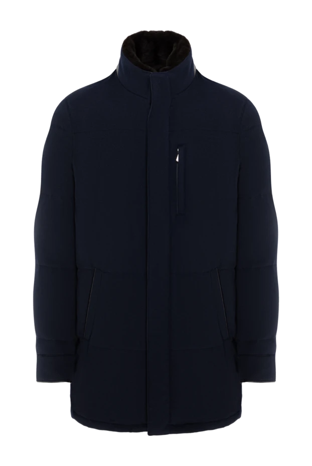 Синяя кашемировая куртка мужская с воротником стойкой - фото 1