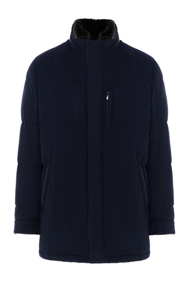 Синяя кашемировая куртка мужская с воротником на меху - фото 1