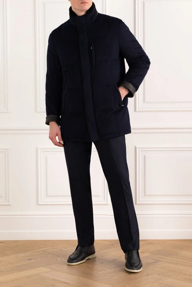 Enrico Mandelli синяя кашемировая куртка мужская с воротником на меху 186044 - фото 2