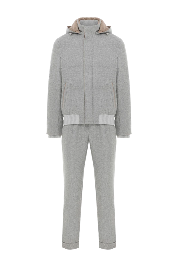 Men's gray cashmere tracksuit with hood - photo 1