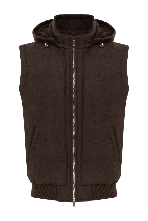 Капюшон, қоңыр, жүн және кашемирден жасалған ерлерге арналған жилет - фото 1