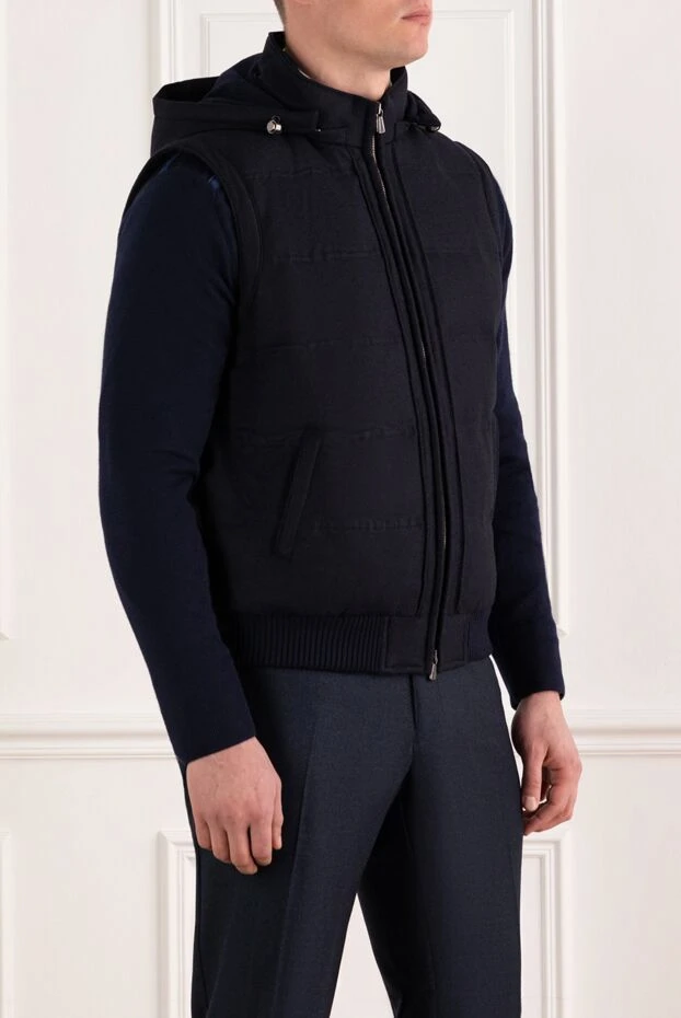Enrico Mandelli мужской жилет с капюшоном синий из шерсти и кашемира 186054 - фото 3