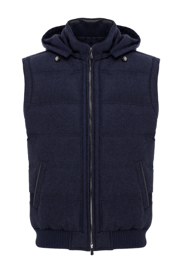 Blue men's wool and cashmere hooded vest - photo 1