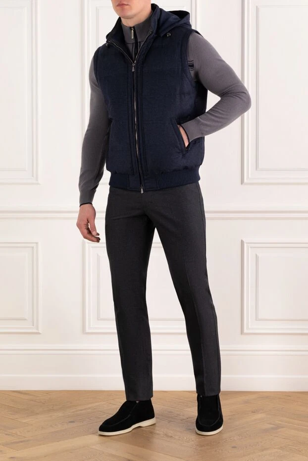 Enrico Mandelli синий мужской жилет с капюшоном из шерсти и кашемира 186056 - фото 2