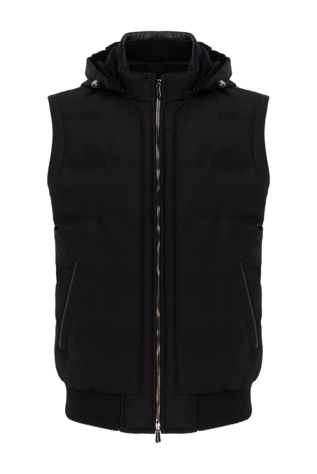 Черный мужской жилет с капюшоном из шерсти и кашемира - фото 1