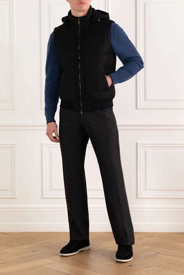 Enrico Mandelli черный мужской жилет с капюшоном из шерсти и кашемира 186057 - фото 2