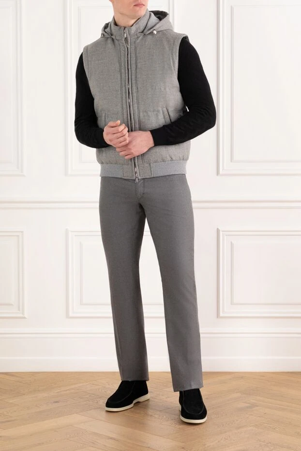 Enrico Mandelli серый мужской жилет с капюшоном из шерсти и кашемира 186059 - фото 2