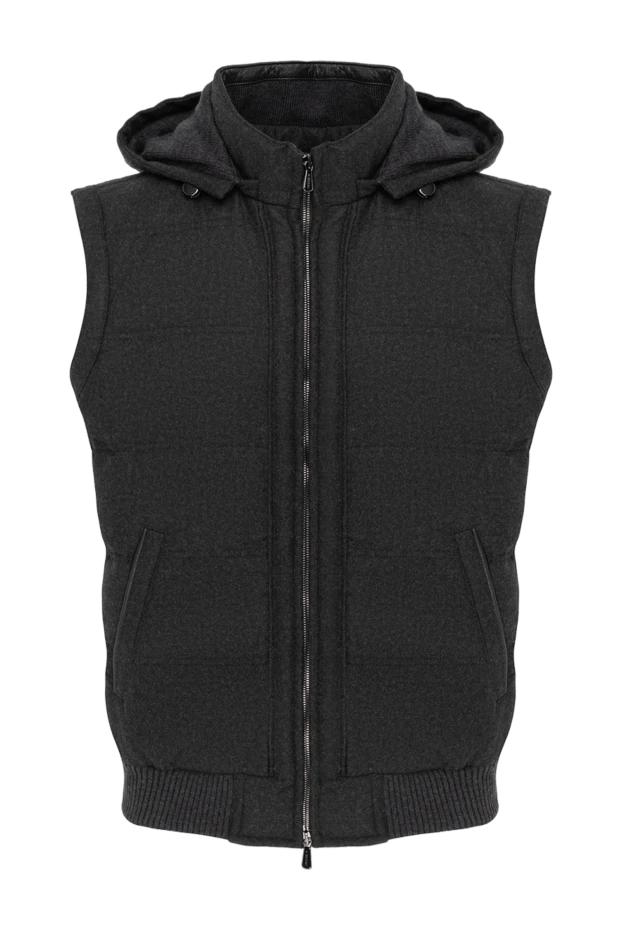 Ерлерге арналған сұр жүнді және кашемирден жасалған капюшонды жилет - фото 1