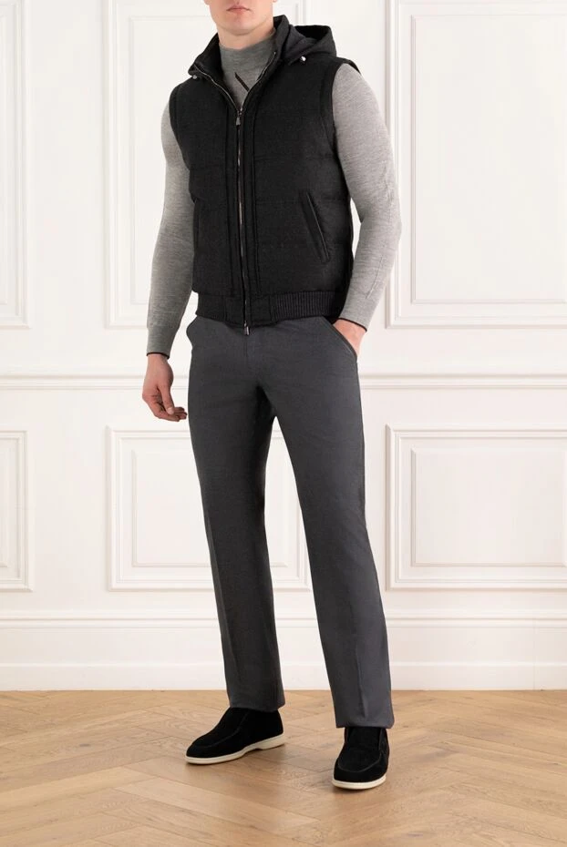 Enrico Mandelli мужской серый жилет с капюшоном из шерсти и кашемира 186061 - фото 2