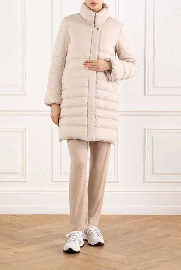 Жоғары жағалы Cintia әйелдер бежевый мамық күрте - фото 2