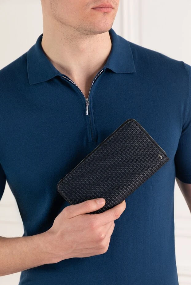 Serapian men's blue wallet with zipper made of leather with stepan coating 186075 - photo 2