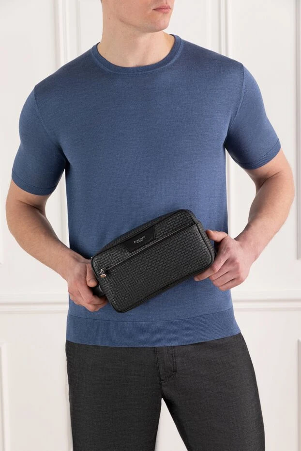 Степан жабыны бар шынайы былғарыдан жасалған ерлерге арналған косметикалық сөмке, қара - фото 2