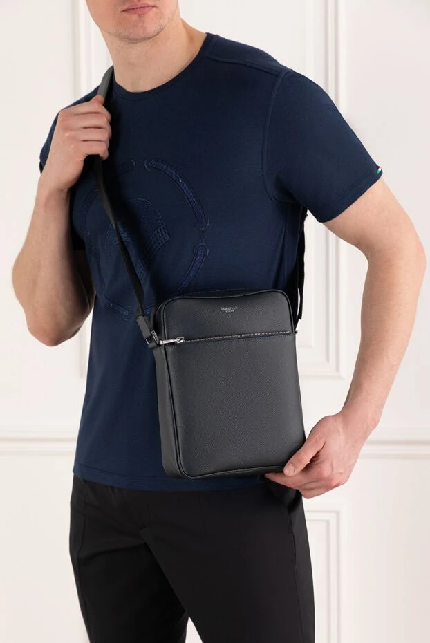 Cумка-мессенджер North South из кожи Evoluzione синяя - фото 2