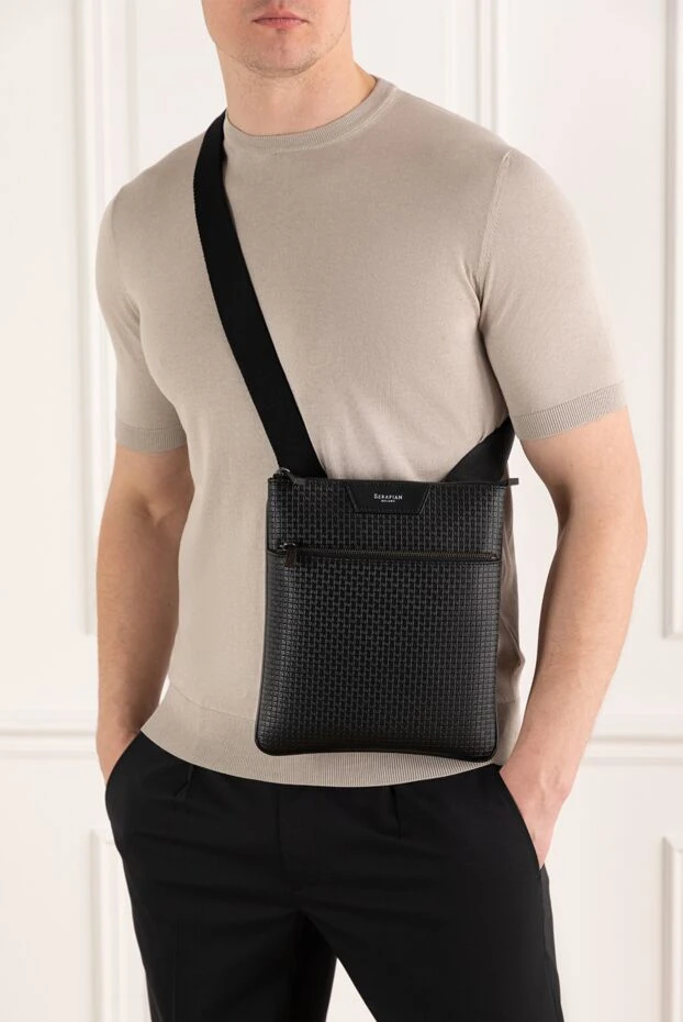 Serapian плоская сумка через плечо в отделке stepan черная 186087 - фото 2