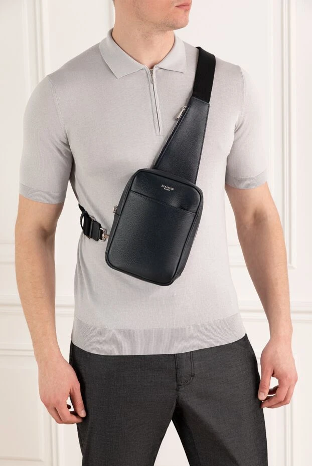 Sling shoulder bag in Evoluzione leather, blue - photo 2