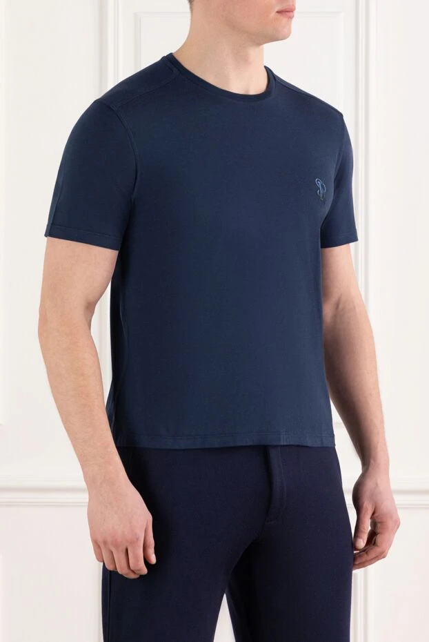 Stefano Ricci blue men's t-shirt made of cotton and modal with logo 186116 - photo 3