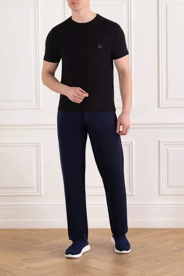 Men's black cotton and modal T-shirt with logo - photo 2