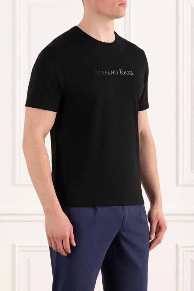 Stefano Ricci men's t-shirt made of cotton and modal with logo, black 186127 - photo 3