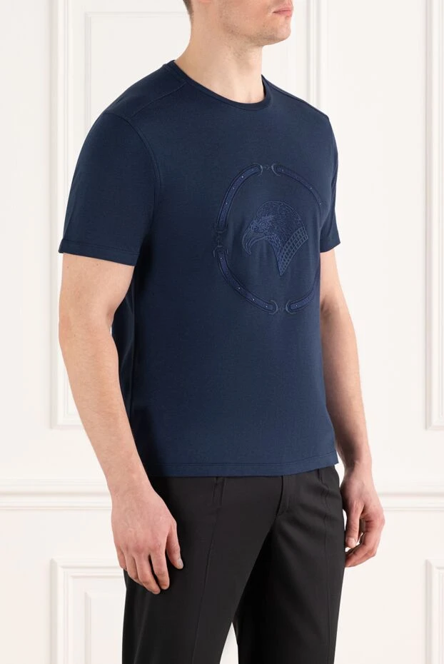 Stefano Ricci men's blue cotton modal t-shirt with logo 186128 - photo 3