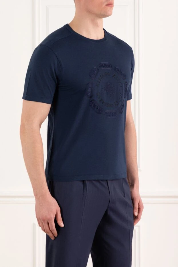 Stefano Ricci men's t-shirt blue with logo made of cotton and modal 186132 - photo 3