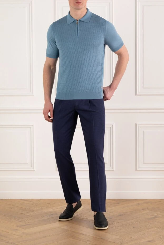 Stefano Ricci men's trousers with pintucks and ties, blue 186153 - photo 2