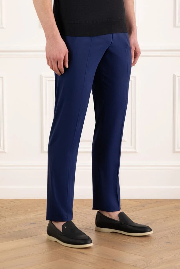 Stefano Ricci men's blue trousers with pintucks, wool 186157 - photo 3
