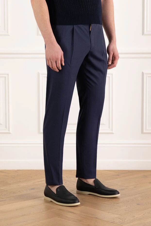 Stefano Ricci tight men's blue trousers with pintucks, woolen 186159 - photo 3