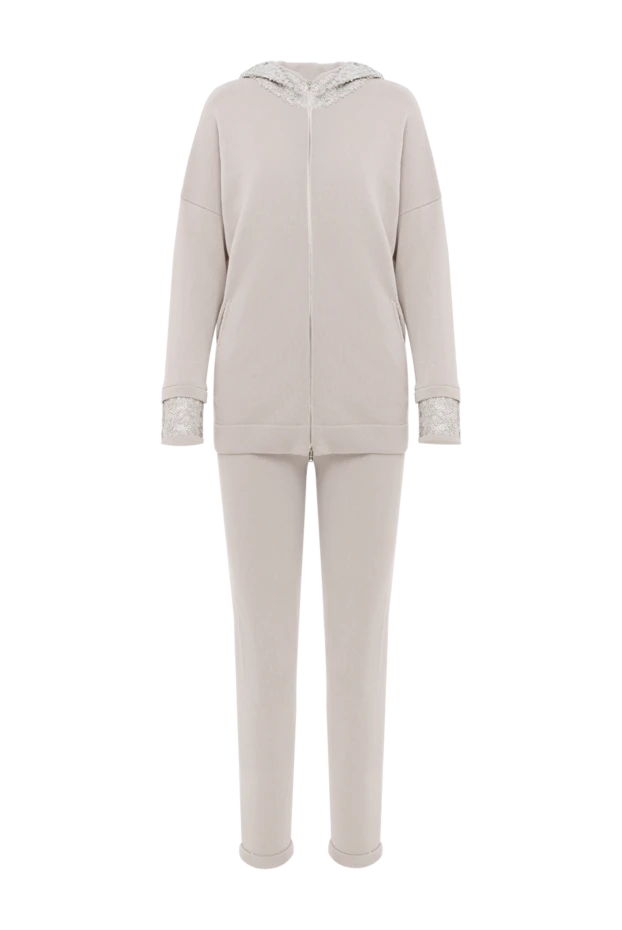 Beige women's walking suit made of viscose with a hood - photo 1