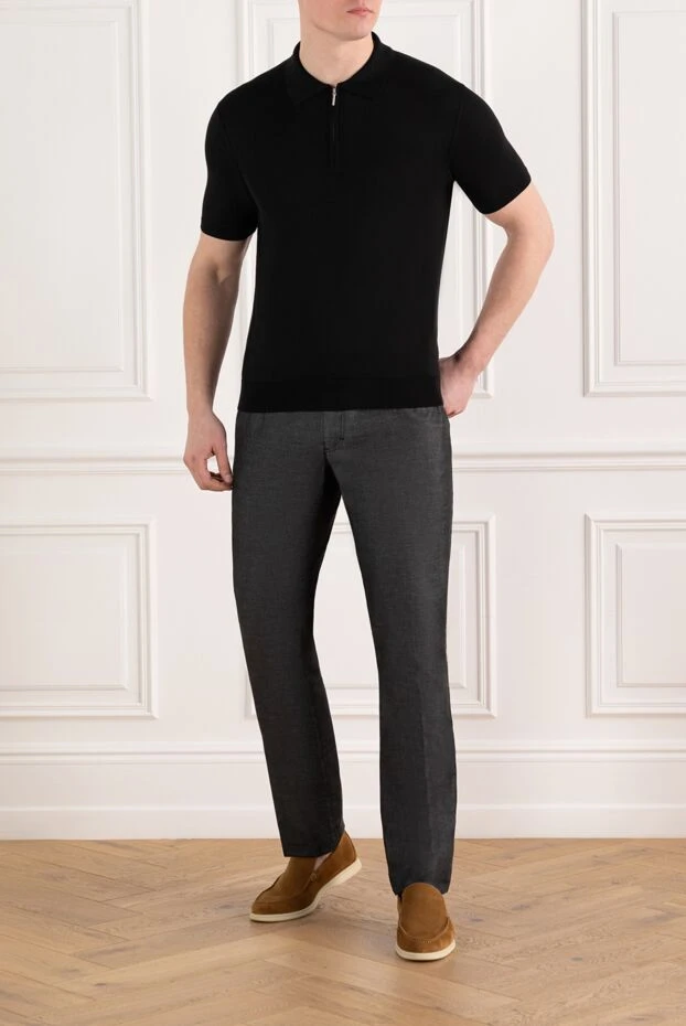 Cesare di Napoli шелковое поло черное на молнии 186185 - фото 2