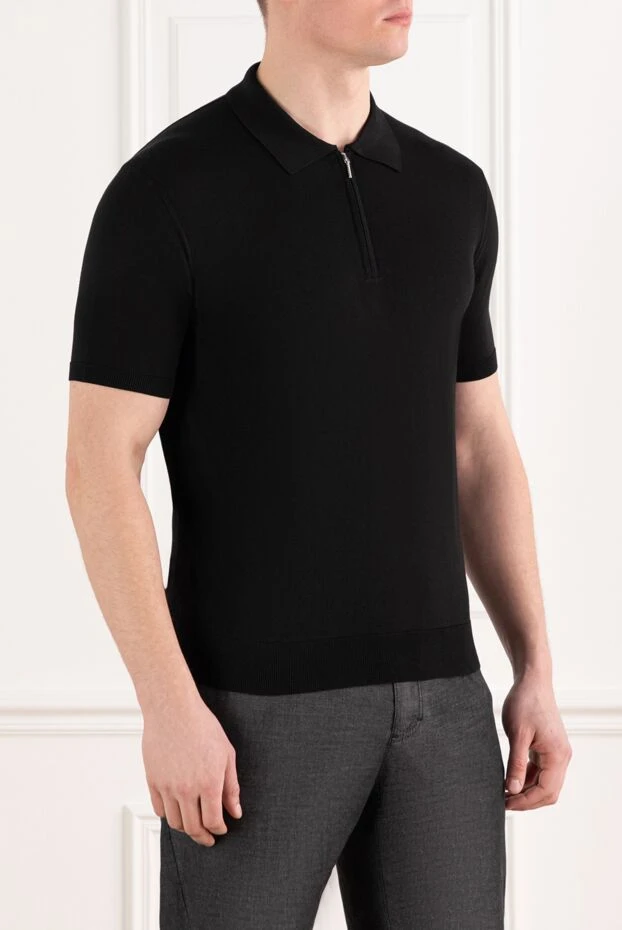 Cesare di Napoli шелковое поло черное на молнии 186185 - фото 3