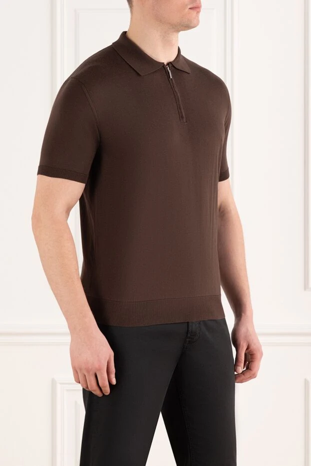 Cesare di Napoli шелковое поло коричневое мужское на молнии 186187 - фото 3