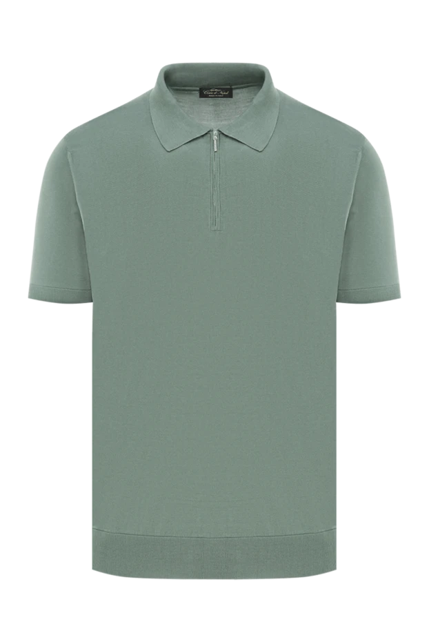 Men's green silk polo with zipper - photo 1