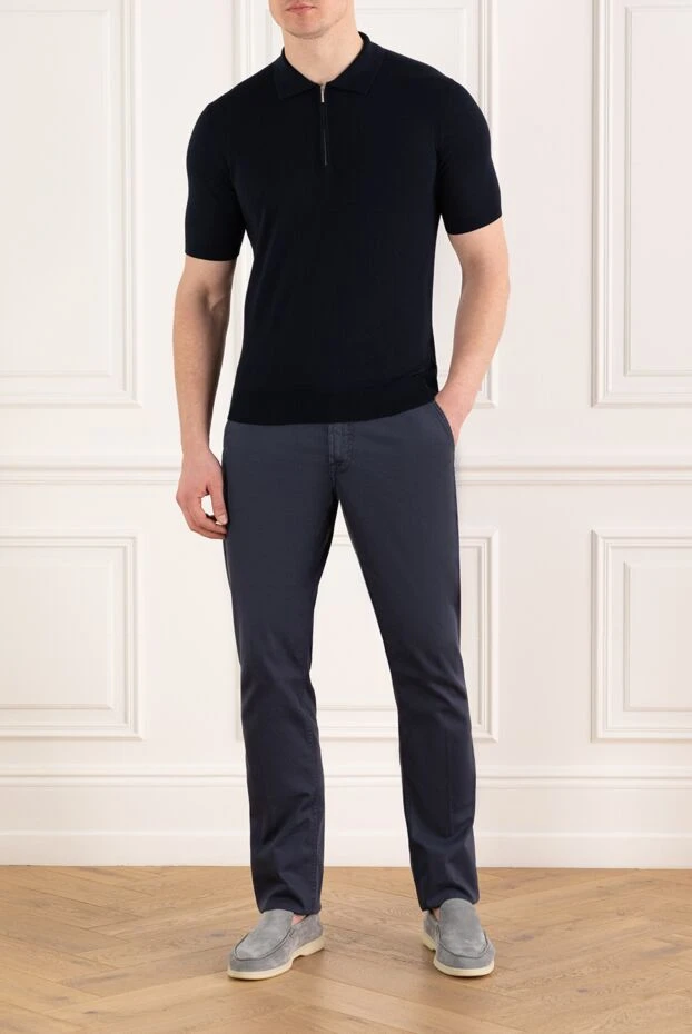Cesare di Napoli men's dark blue cotton polo shirt with a zipper 186194 - photo 2