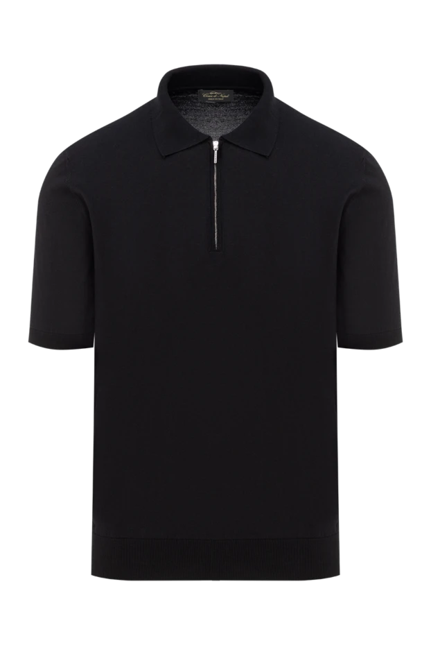 Black men's cotton polo shirt with a collar and a zipper - photo 1
