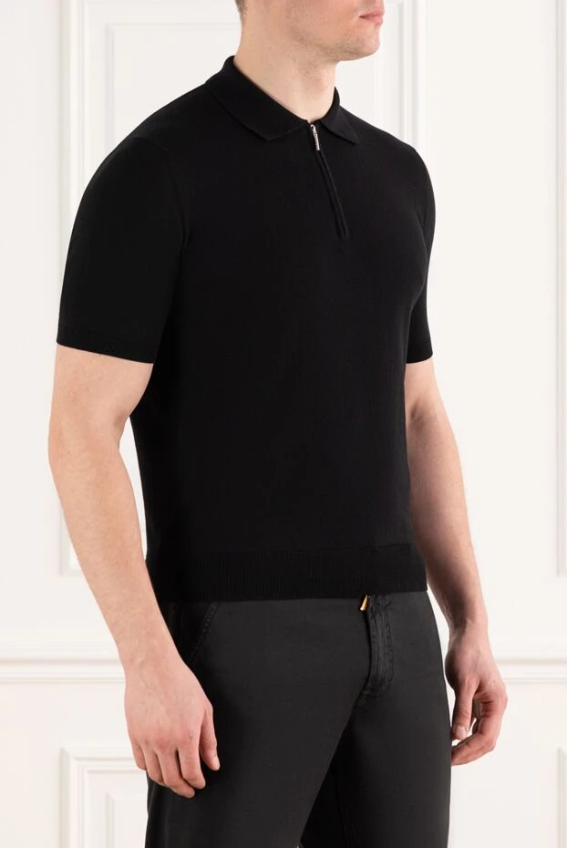 Cesare di Napoli чёрное поло мужское хлопковое с воротником и молнией 186197 - фото 3