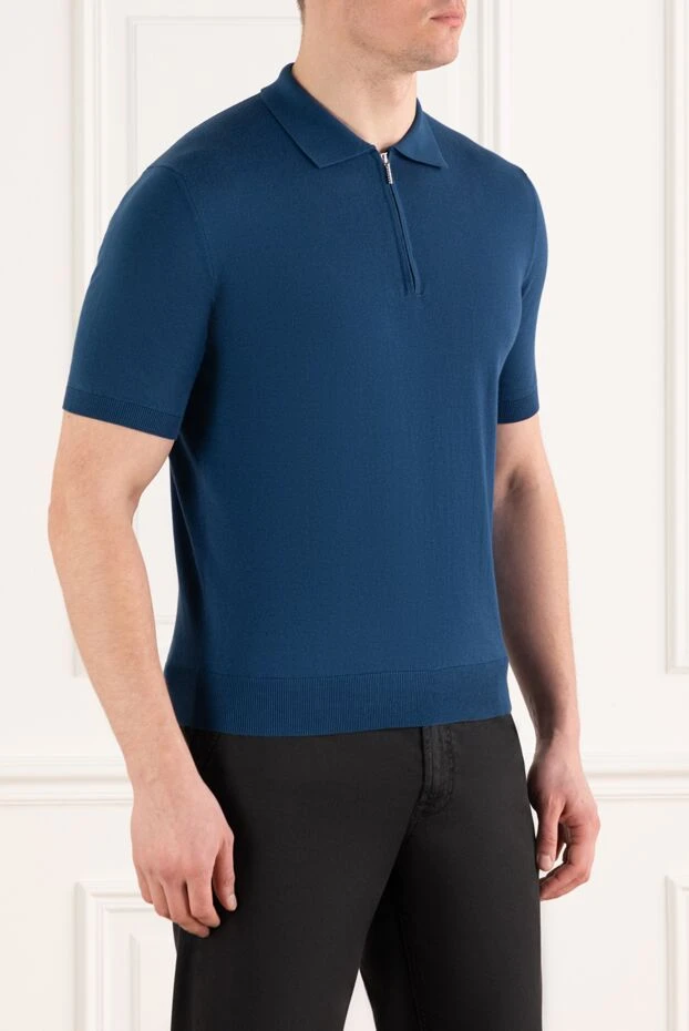 Cesare di Napoli поло мужское хлопковое синее с молнией 186198 - фото 3