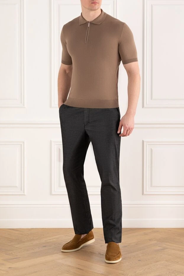 Cesare di Napoli поло мужское на молнии бежевое из хлопка 186199 - фото 2